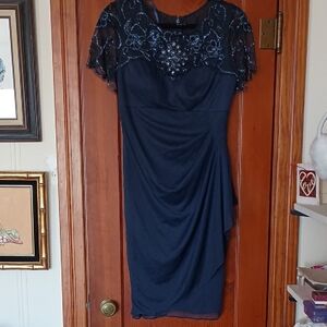 Xscape Midnight Blue Beaded Midi Dress